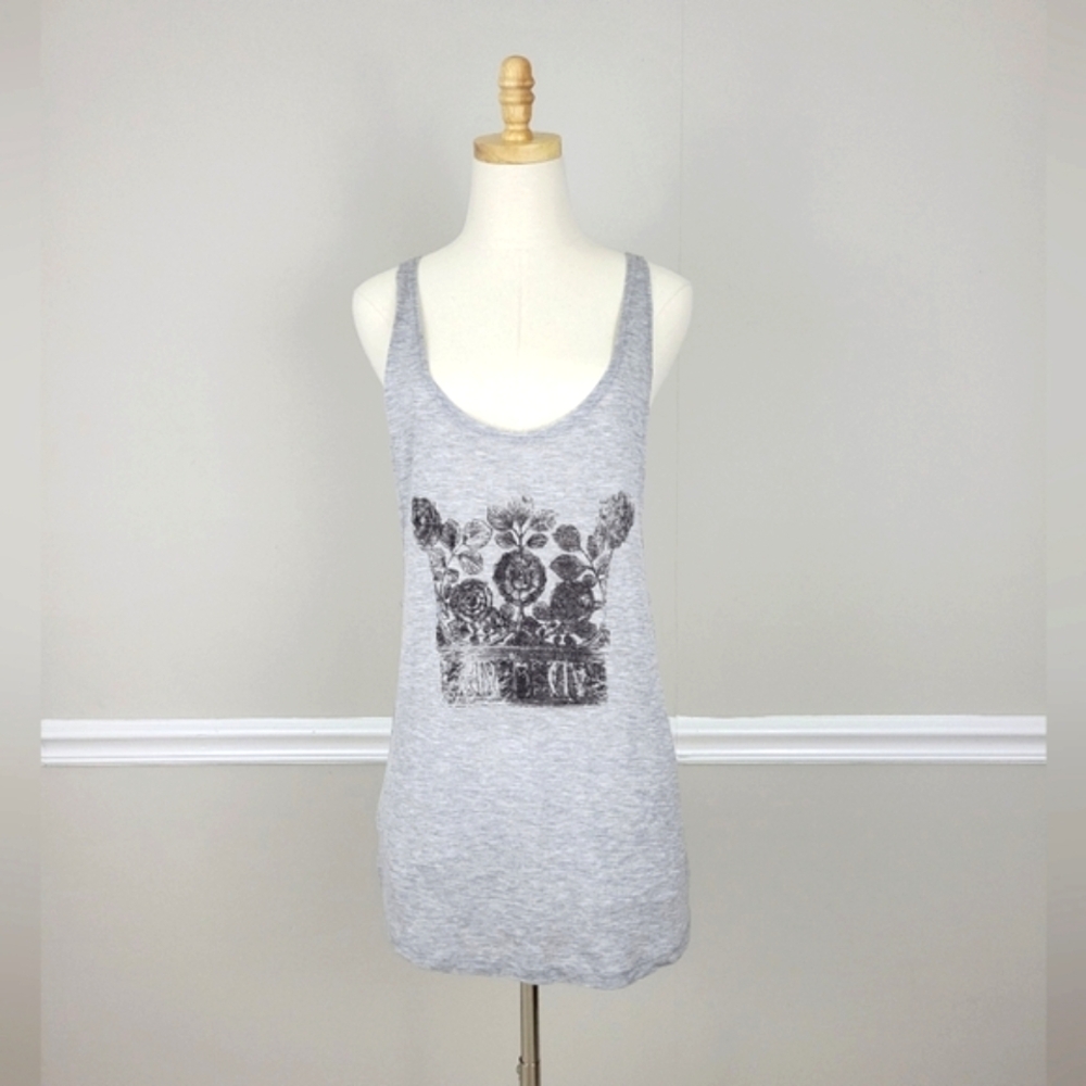 Haute Hippie Gray Low Armhole Tank Top with Black Graphic Size M